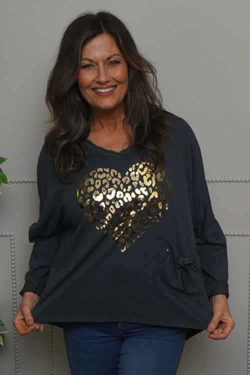 Cherie Heart Cotton Top Charcoal - Image 2