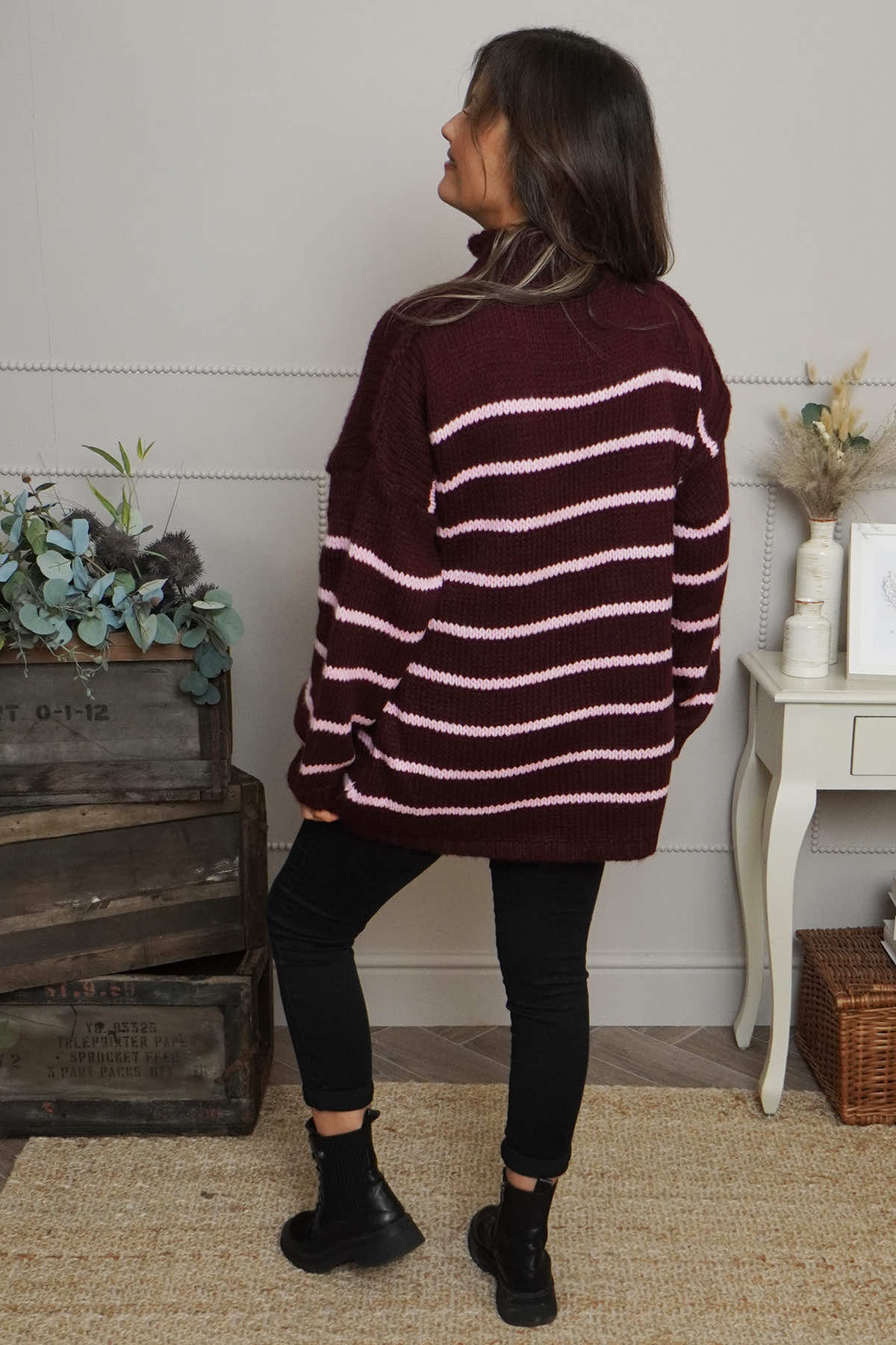 Joella Stripe Knitted Jumper Wine