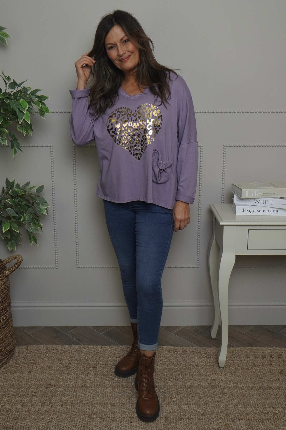 Cherie Heart Cotton Top Purple