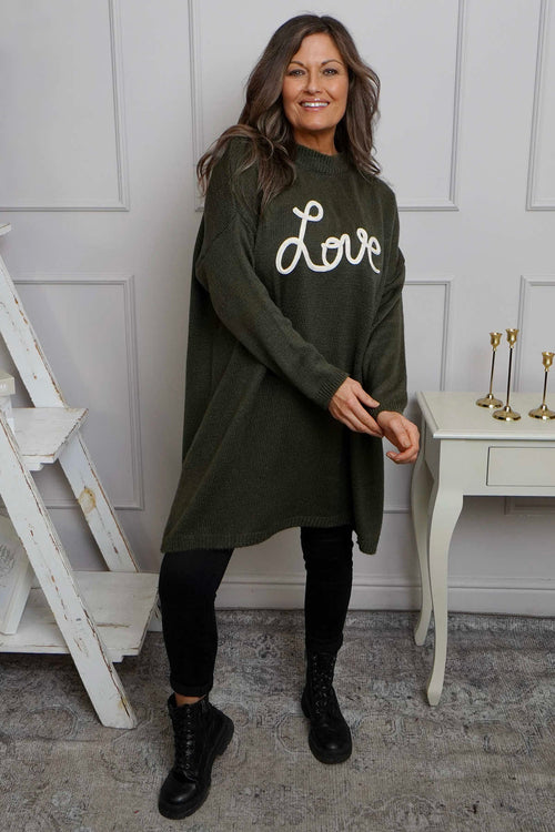 Love Knitted Jumper Dress Khaki - Image 1