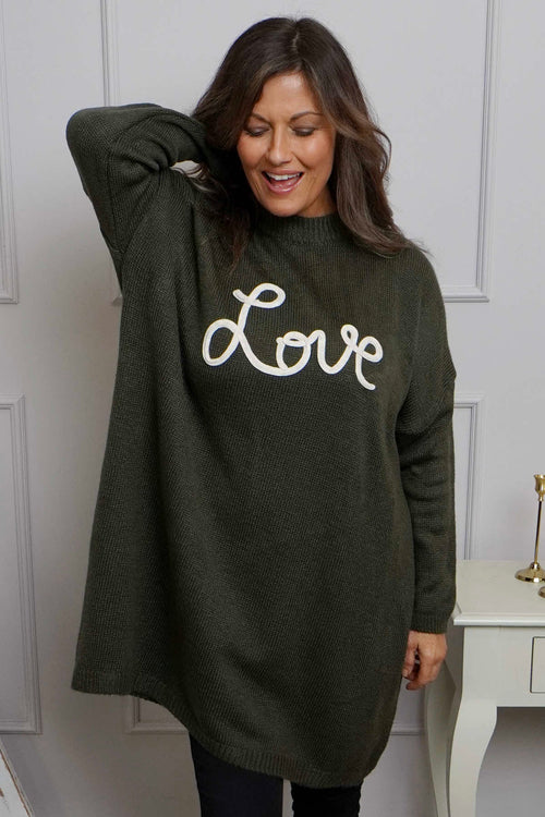 Love Knitted Jumper Dress Khaki - Image 2