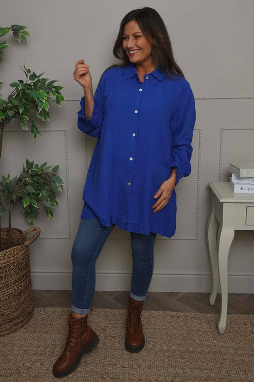 Krista Crinkle Cotton Shirt Cobalt - Image 2