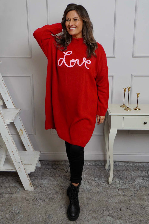 Red Love Knitted Jumper Dress UK | Made In Italy