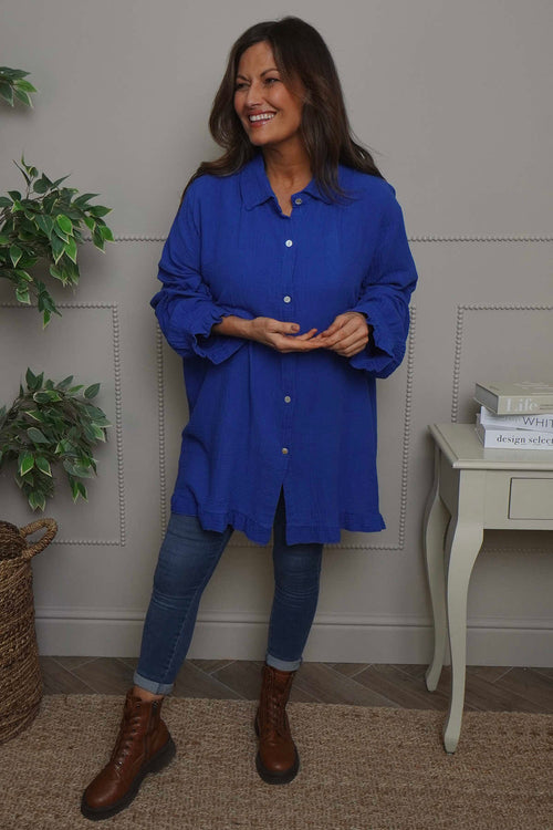 Krista Crinkle Cotton Shirt Cobalt - Image 3
