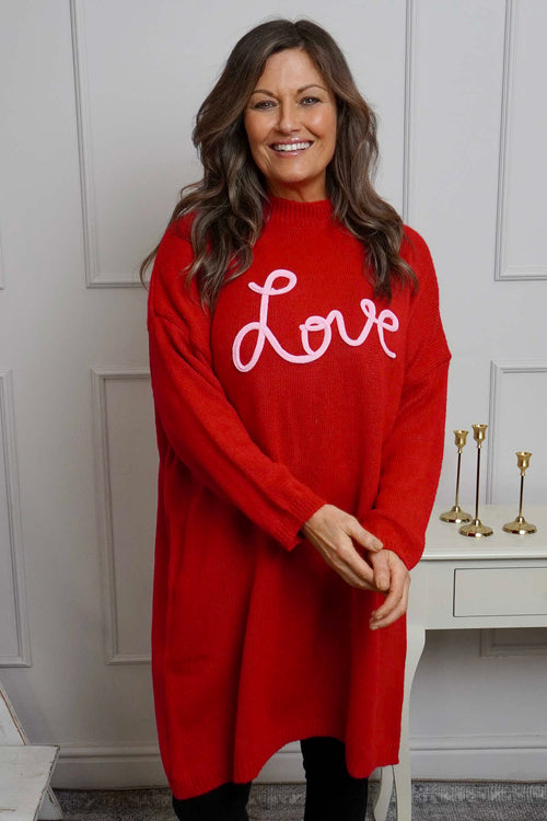 Red Love Knitted Jumper Dress UK | Made In Italy | Kit and Kaboodal Red Love Knitted Jumper Dress UK | Made In Italy | Kit and Kaboodal