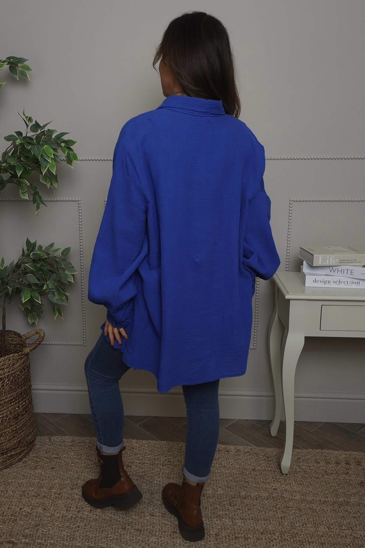 Krista Crinkle Cotton Shirt Cobalt
