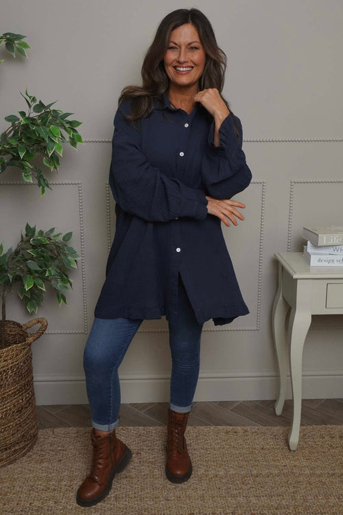 Krista Crinkle Cotton Shirt Navy - Image 1