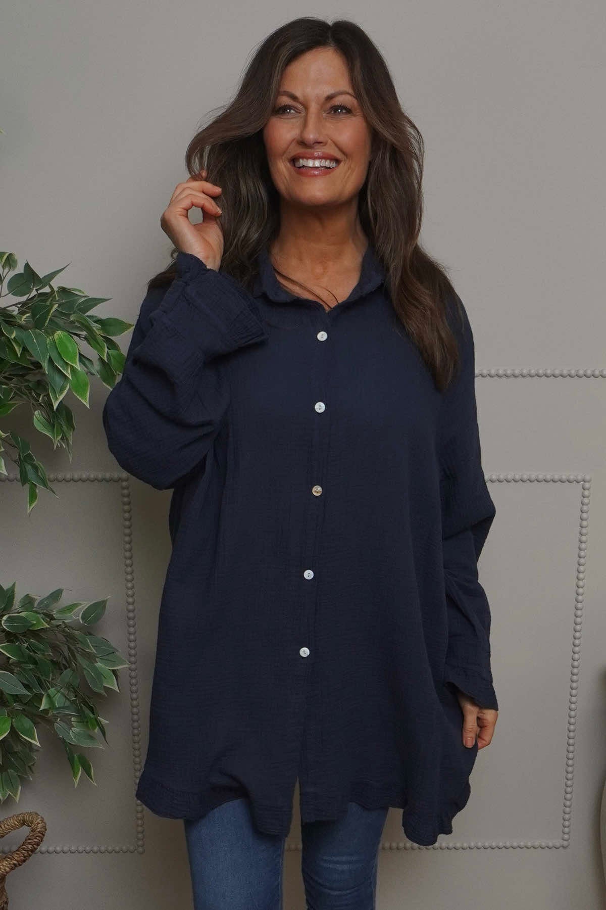 Krista Crinkle Cotton Shirt Navy