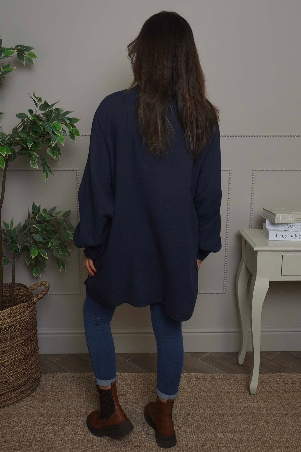 Krista Crinkle Cotton Shirt Navy