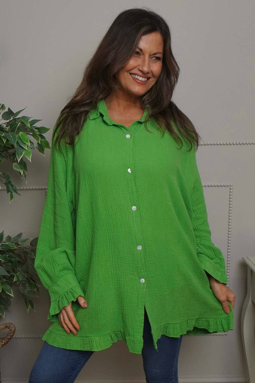Krista Crinkle Cotton Shirt Green - Image 2
