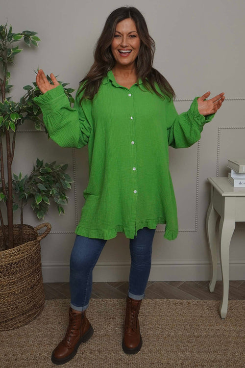 Krista Crinkle Cotton Shirt Green - Image 3