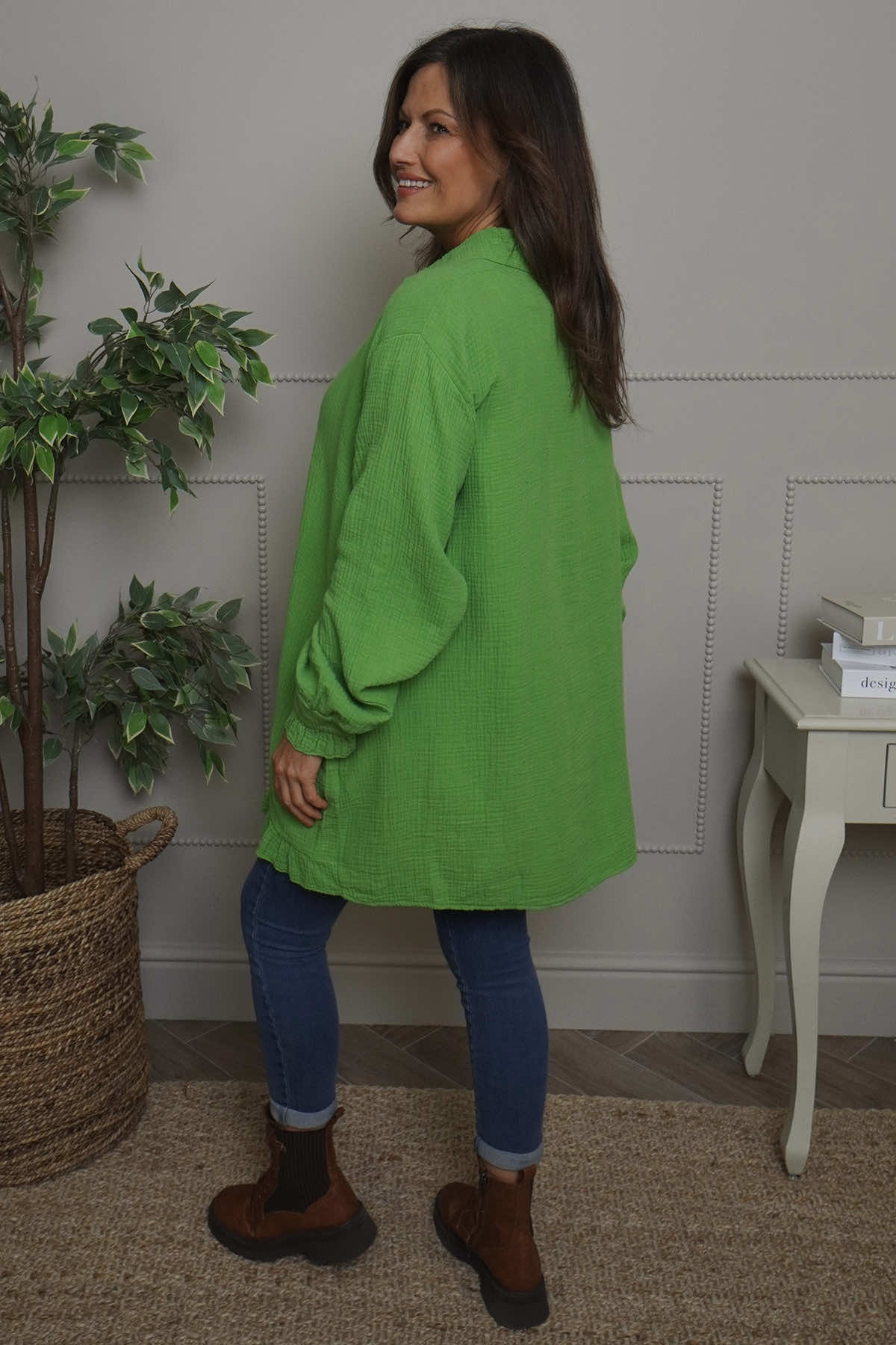 Krista Crinkle Cotton Shirt Green