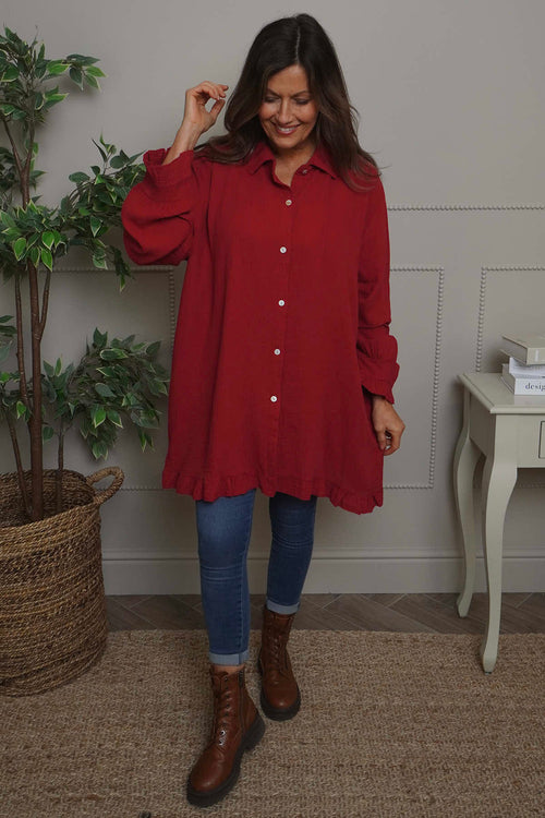 Krista Crinkle Cotton Shirt Red - Image 2