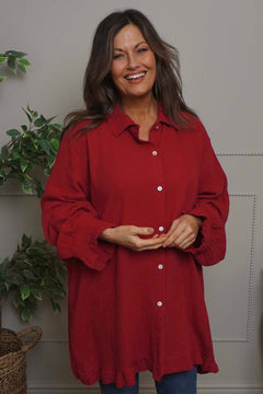 Krista Crinkle Cotton Shirt Red