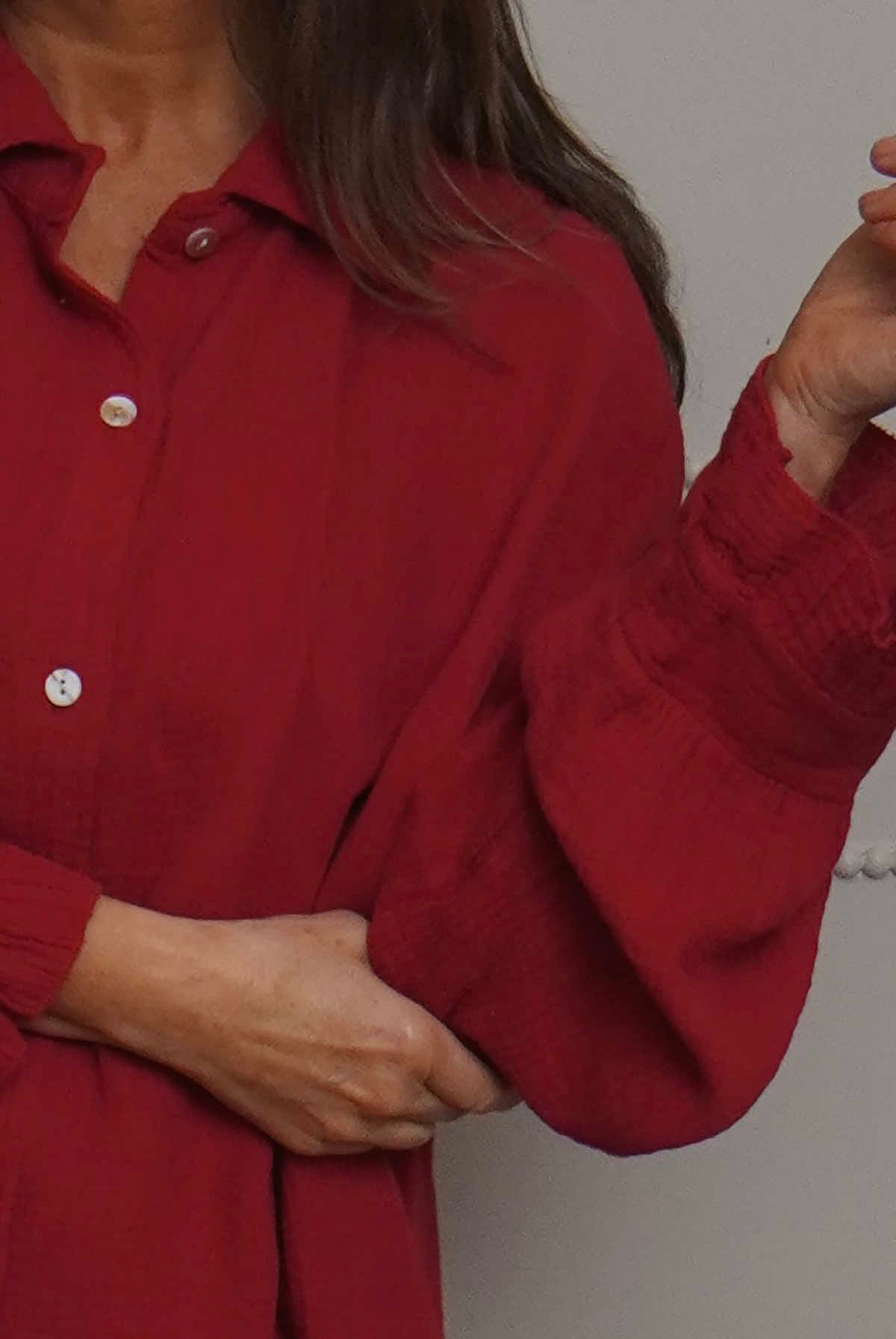 Krista Crinkle Cotton Shirt Red