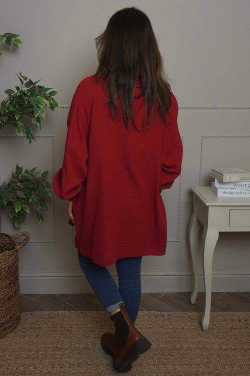Krista Crinkle Cotton Shirt Red - Image 4
