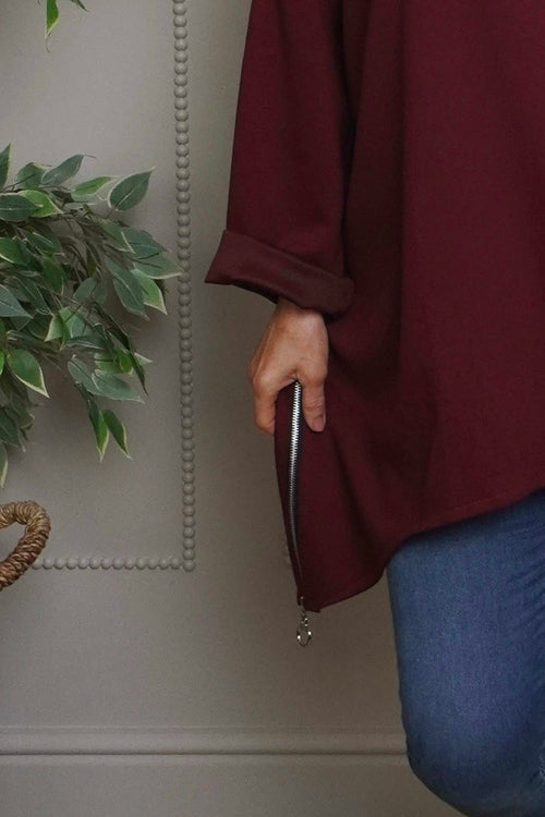 Lynne Zip Dipped Hem Top Wine - Image 3