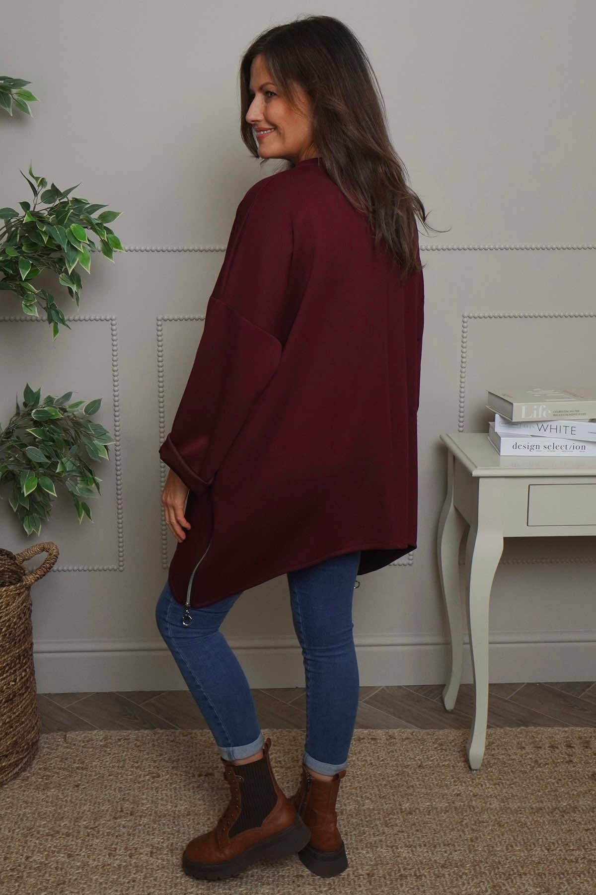 Lynne Zip Dipped Hem Top Wine