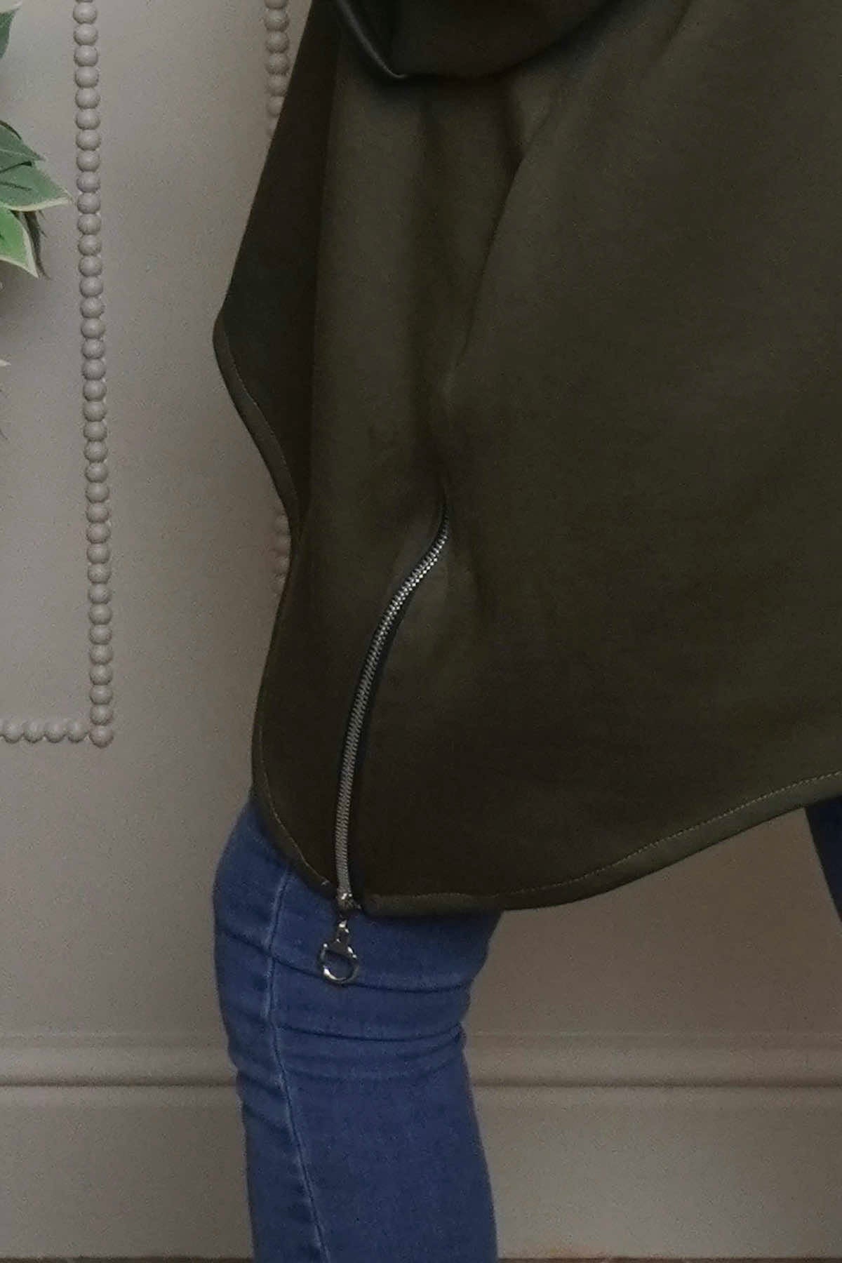 Lynne Zip Dipped Hem Top Khaki