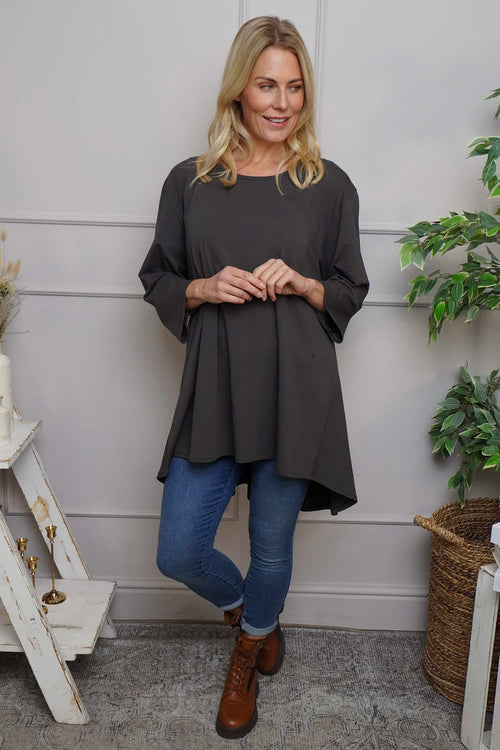 Lulu Button Back Cotton Top Charcoal - Image 1