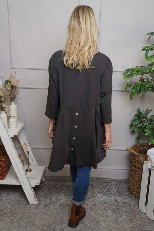 Lulu Button Back Cotton Top Charcoal - Image 2