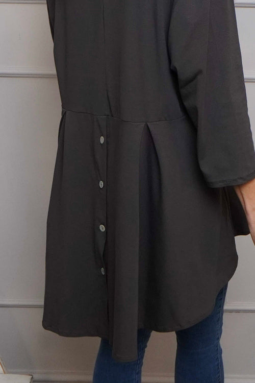 Lulu Button Back Cotton Top Charcoal - Image 4