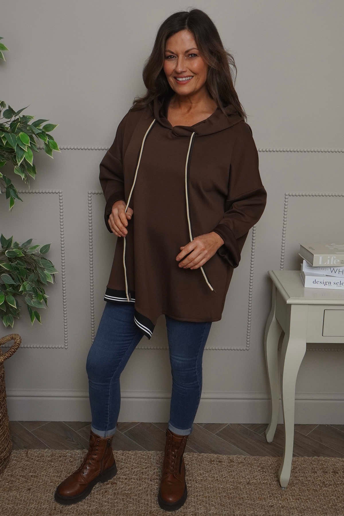 Anya Asymmetric Hooded Top Cocoa