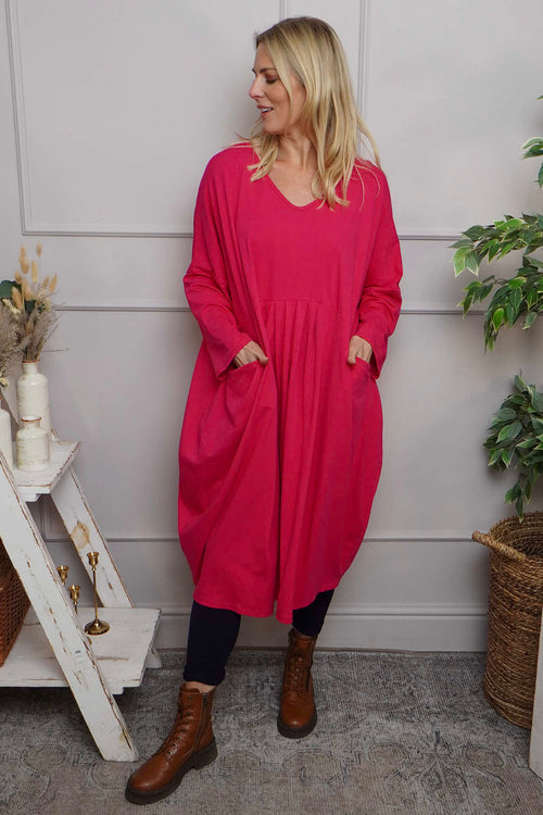 Fenella Long Sleeve Cotton Dress Fuchsia - Image 2