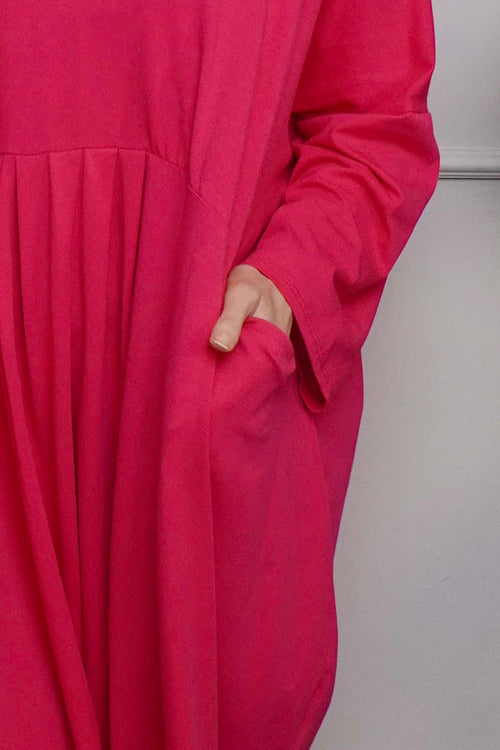 Fenella Long Sleeve Cotton Dress Fuchsia - Image 3