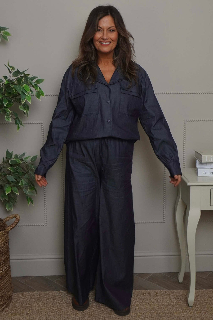 Richa Denim Wide Leg Trousers Dark Denim