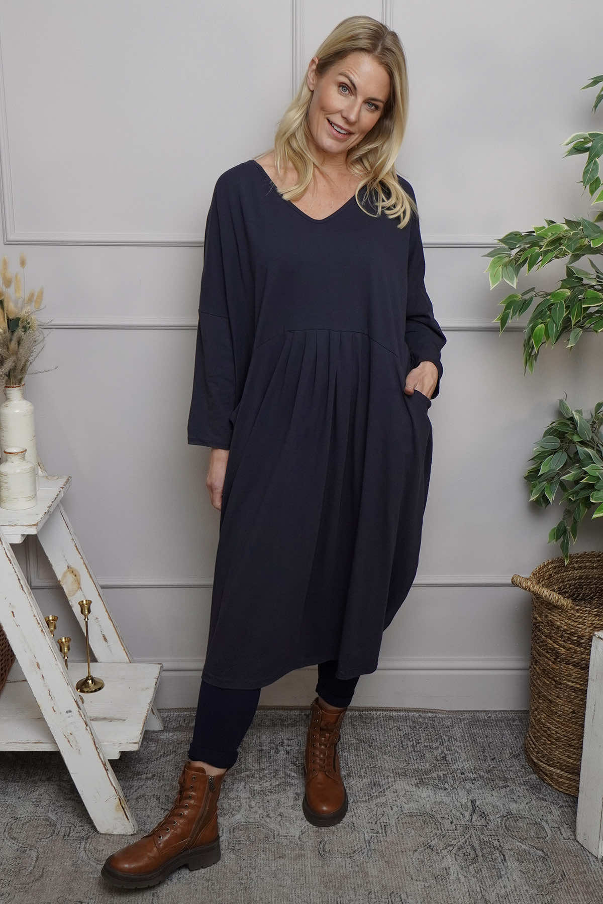Fenella Long Sleeve Cotton Dress Navy