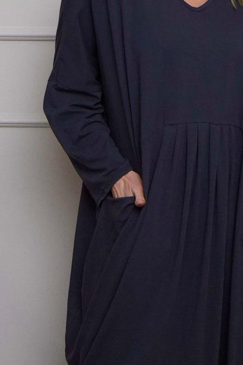Fenella Long Sleeve Cotton Dress Navy - Image 3