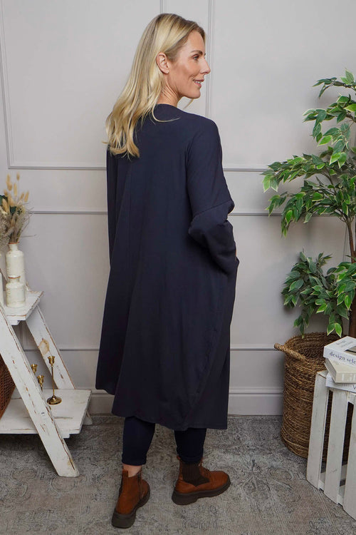 Fenella Long Sleeve Cotton Dress Navy - Image 4