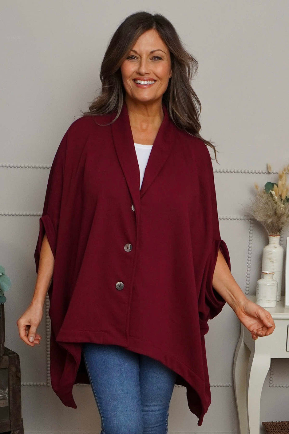 Carleen Batwing Cotton Jacket Wine