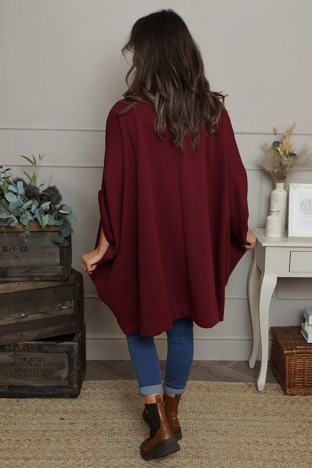 Carleen Batwing Cotton Jacket Wine