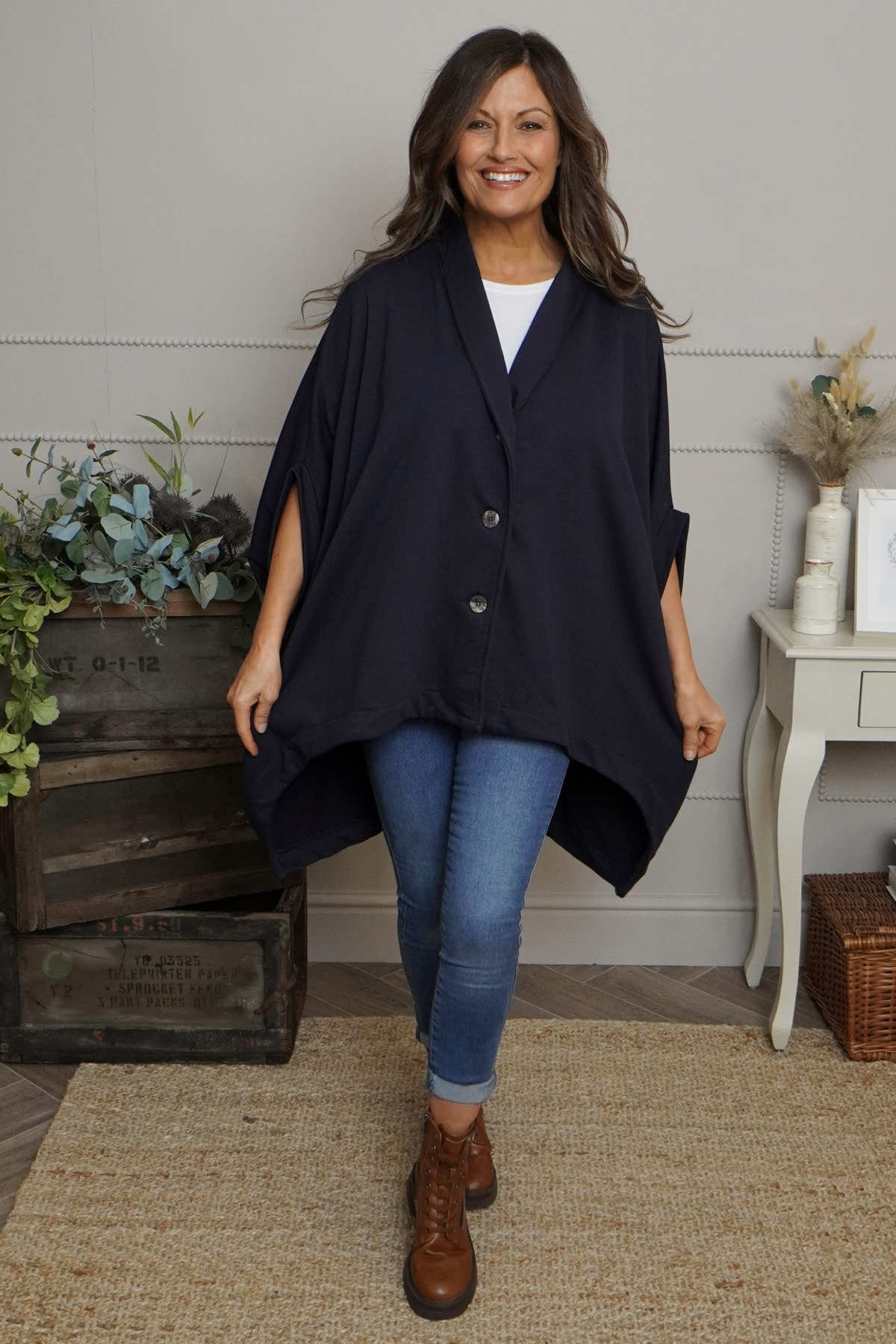 Carleen Batwing Cotton Jacket Navy