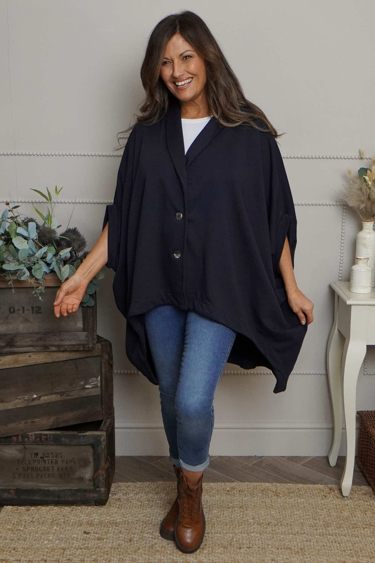 Carleen Batwing Cotton Jacket Navy