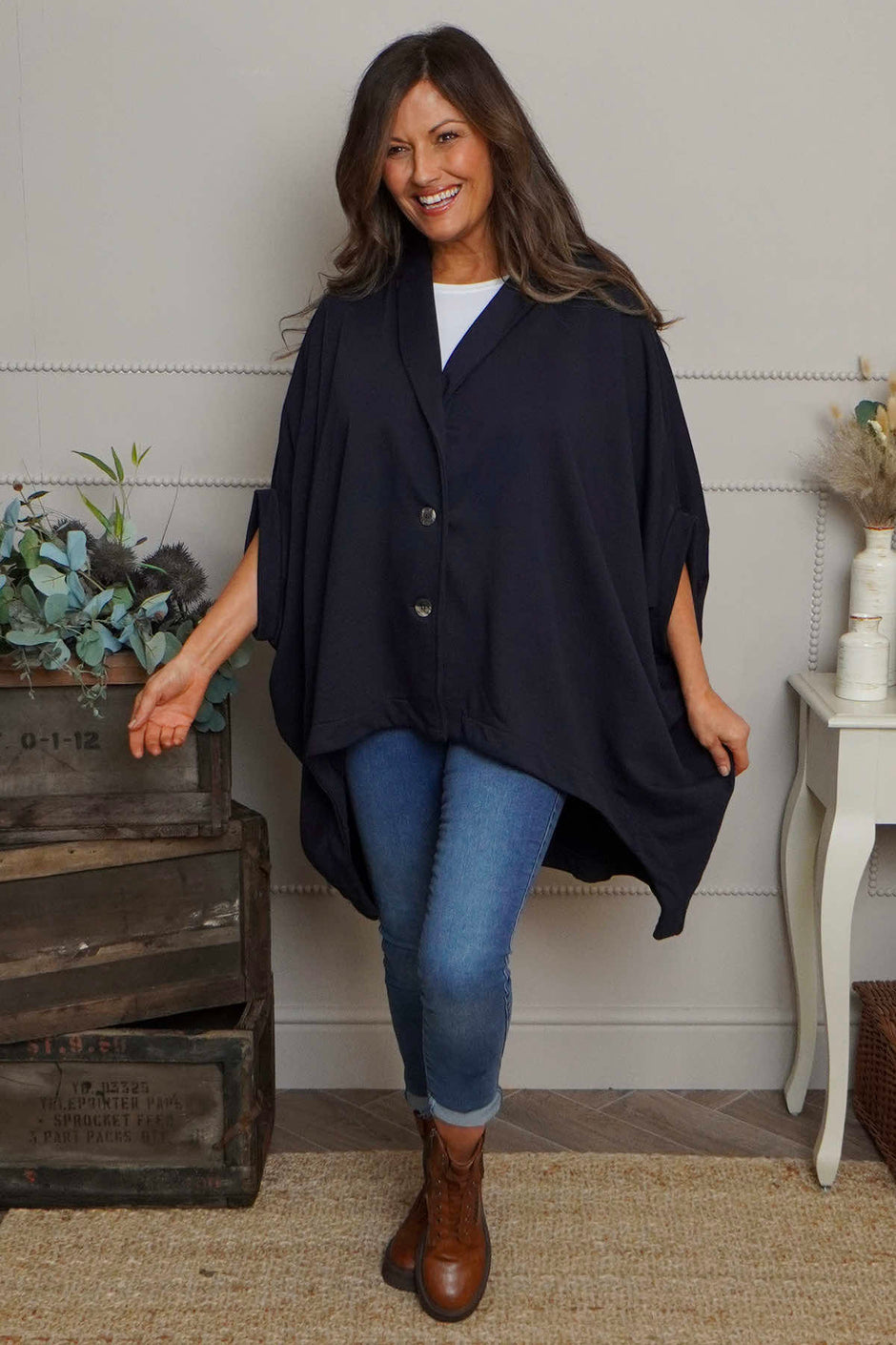 Carleen Batwing Cotton Jacket Navy