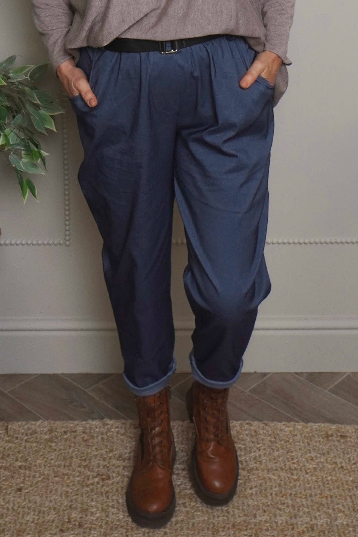 Philippa Belted Trousers Dark Denim