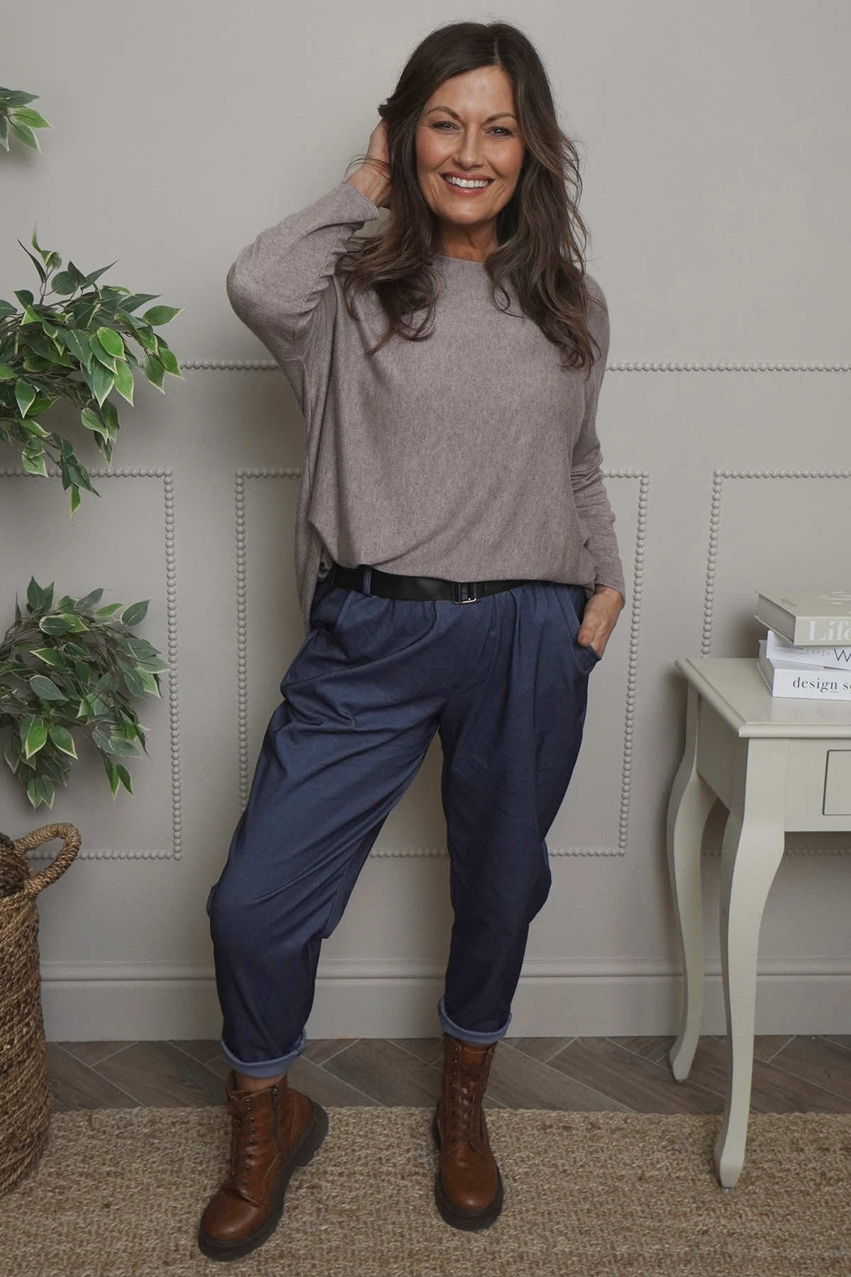 Philippa Belted Trousers Dark Denim