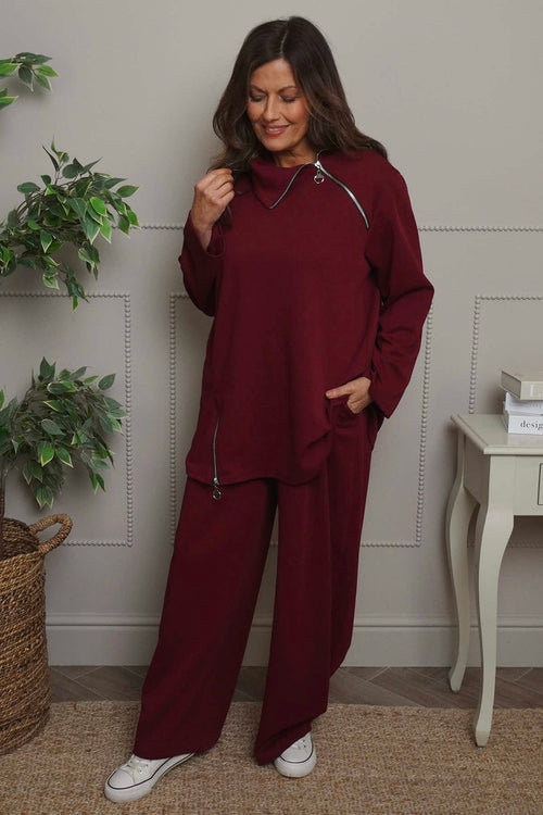 Shaye Zip Detail Cotton Top Wine - Image 1
