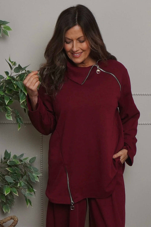 Shaye Zip Detail Cotton Top Wine - Image 2
