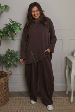 Shaye Zip Detail Cotton Top Cocoa