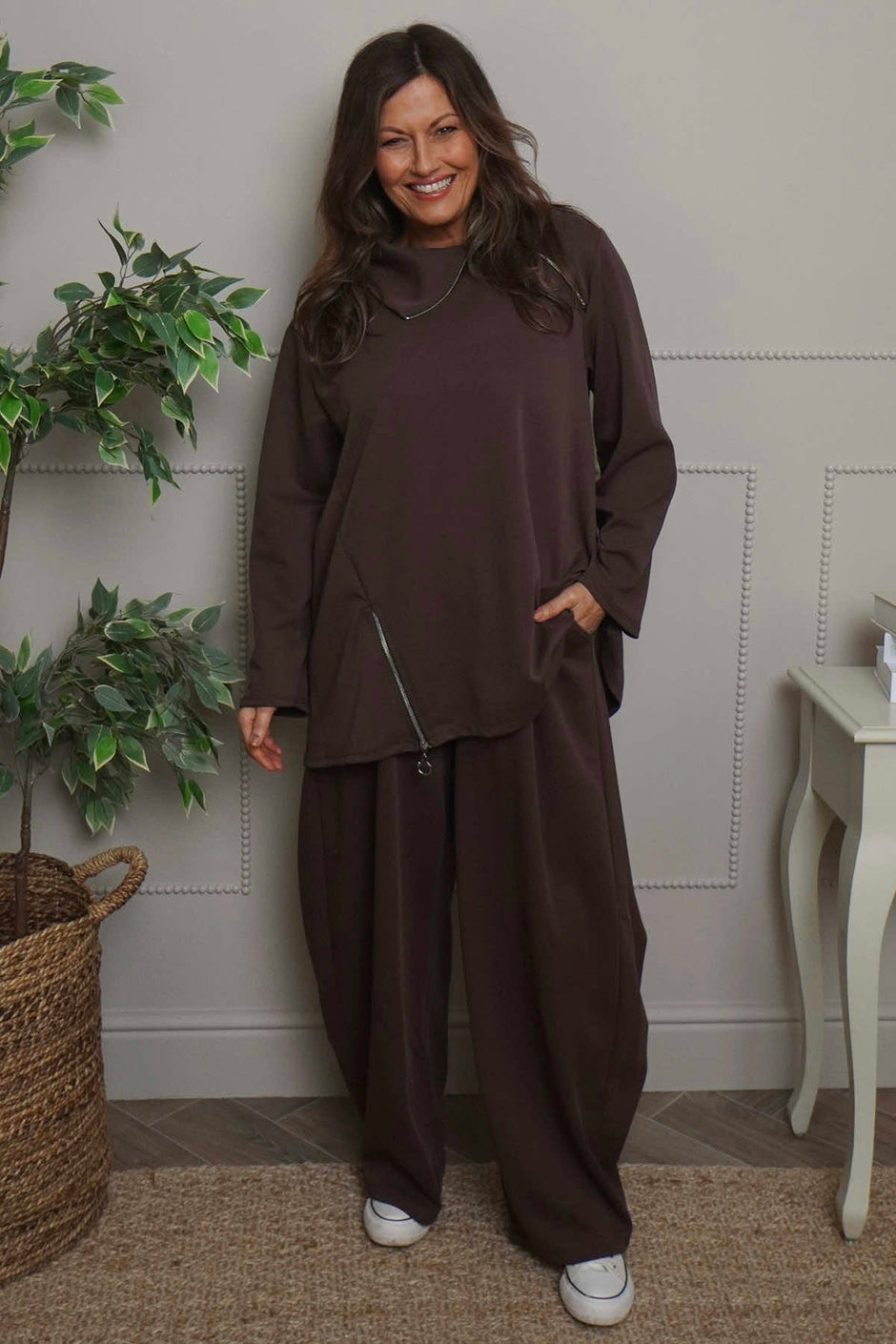 Shaye Zip Detail Cotton Top Cocoa