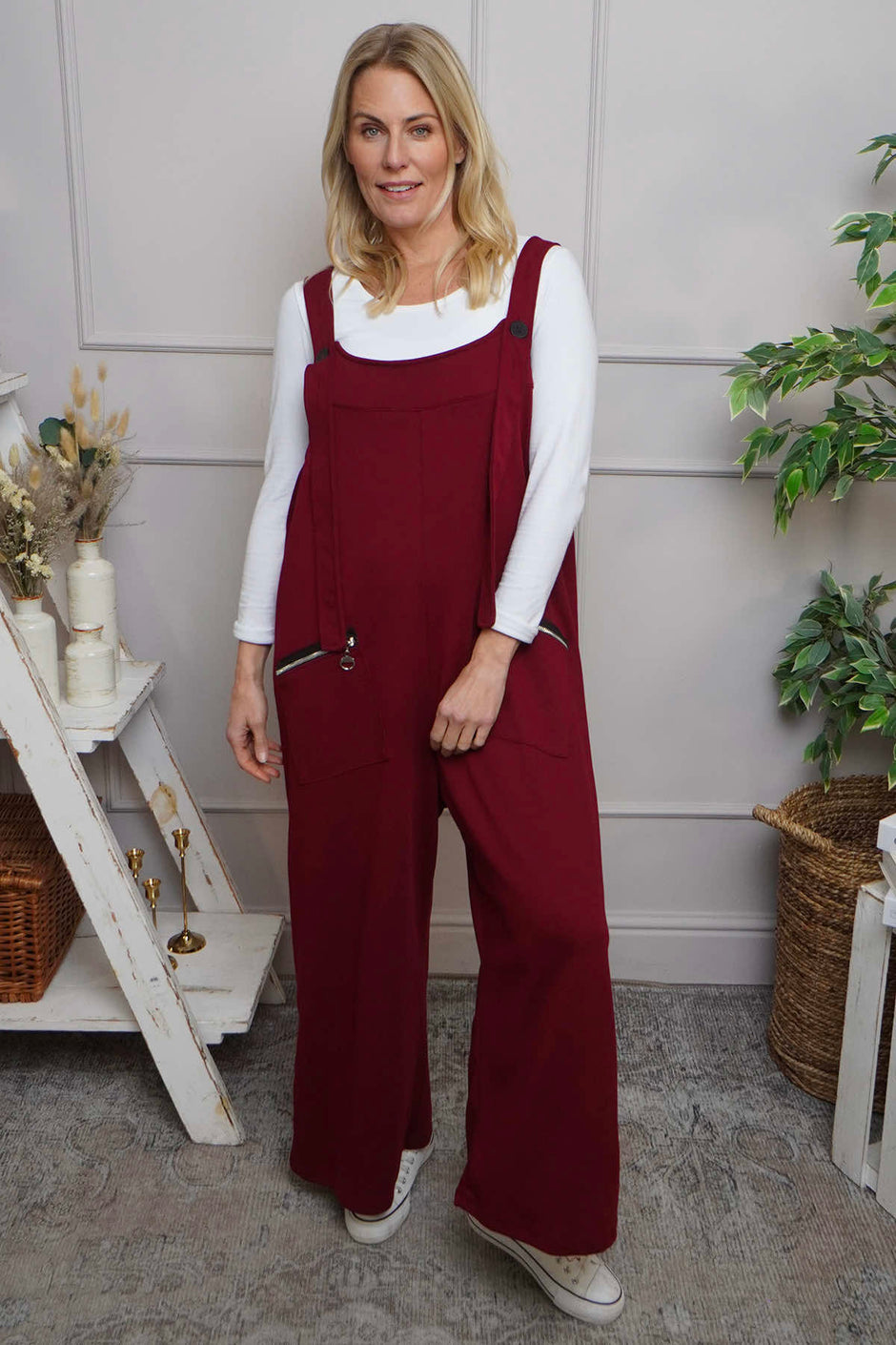 Kinley Pocket Cotton Jumpsuit Wine