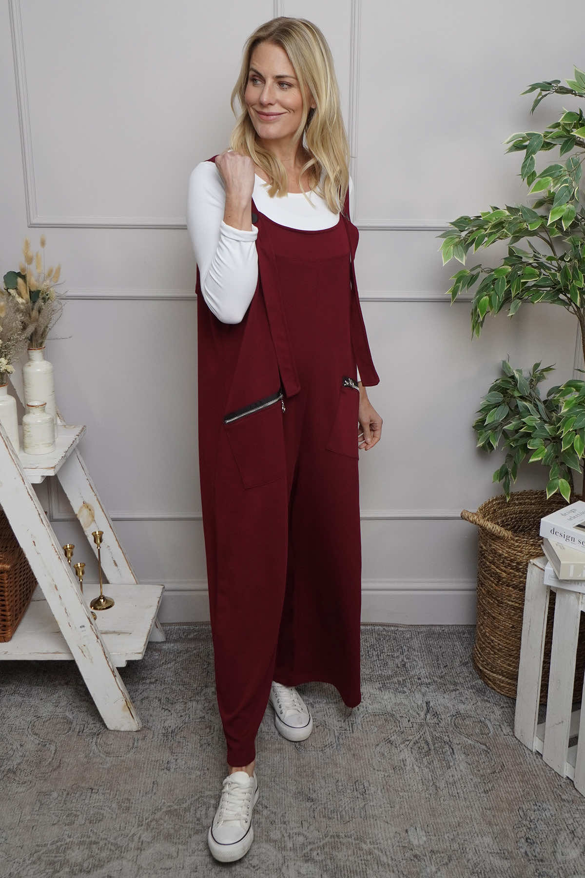 Kinley Pocket Cotton Jumpsuit Wine