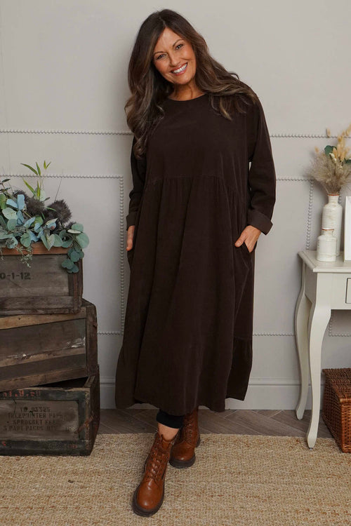 Sheena Needlecord Dress Cocoa - Image 2