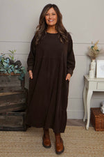 Sheena Needlecord Dress Cocoa Cocoa - Sheena Needlecord Dress Cocoa
