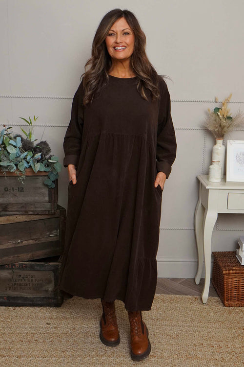 Sheena Needlecord Dress Cocoa - Image 1