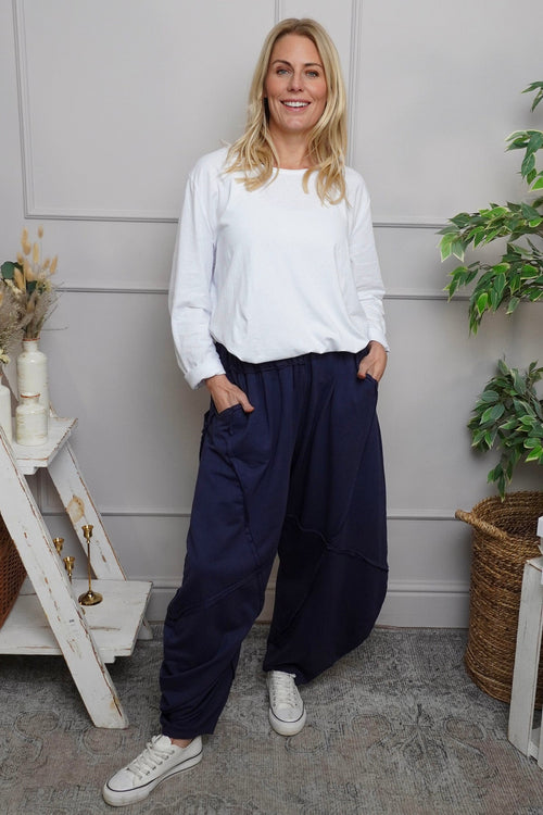 Deana Cotton Trousers Navy - Image 2